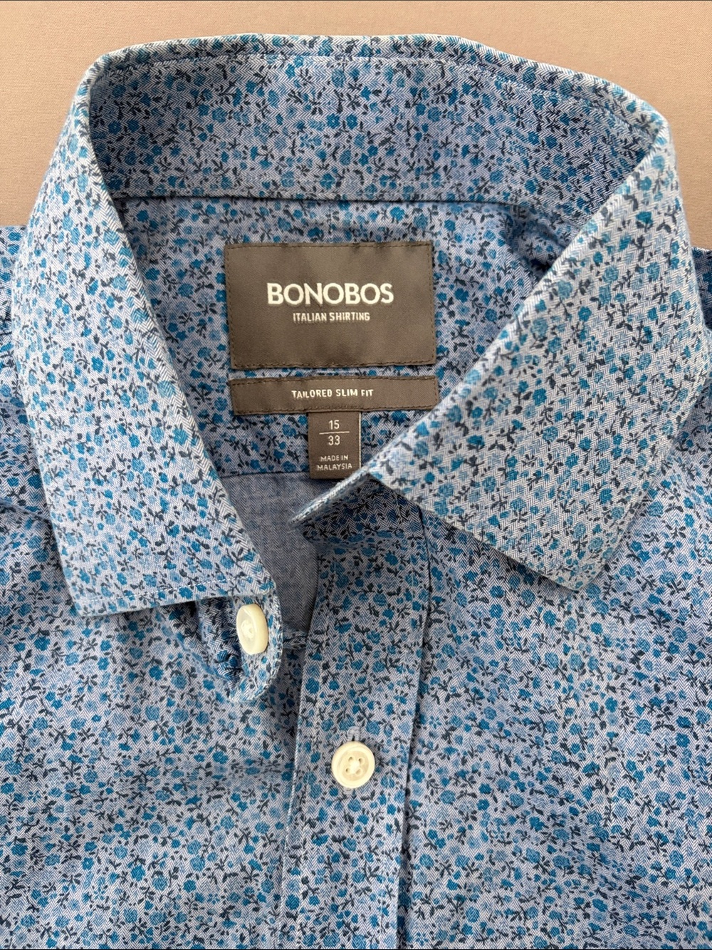 Bonobos Tailored Slim Fit Blue Flower Pattern Button-Down Shirt